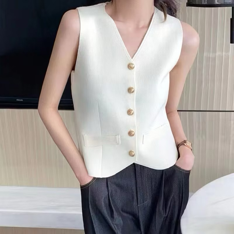 Atasan Wanita Vest Rompi Rajut Full Kancing Bahan Halus Lembut Tanpa Lengan Import Basic Elegant Blo