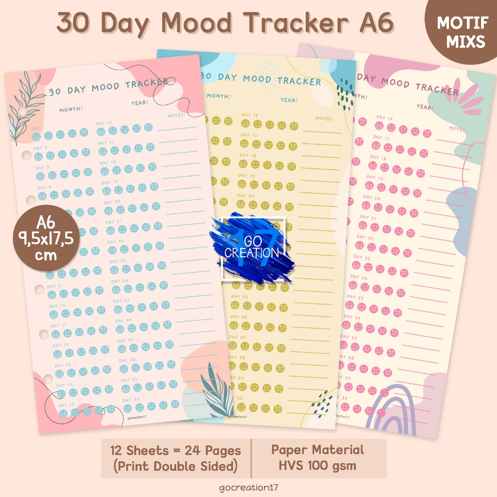 

Buku Planner Refill Kertas Binder 30 Day Mood Tracker Motif Premium A6