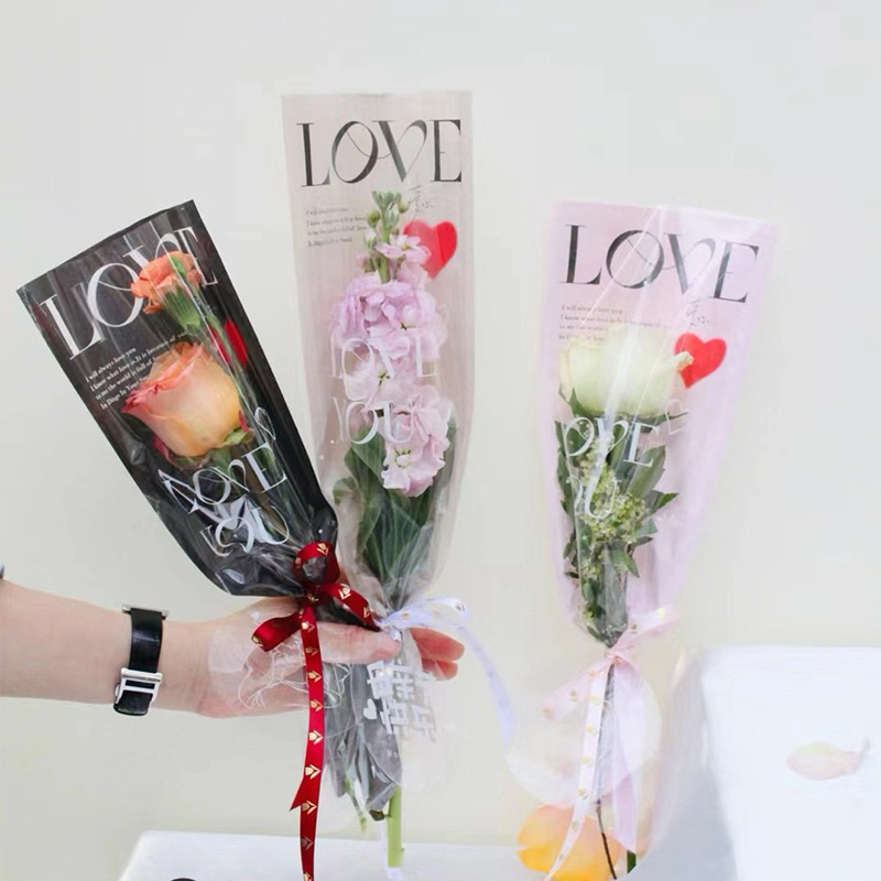 

(MIN 10) LOVE INSTANT SINGLE BOUQUET WRAP ECER LEMBARAN, cellophane, kertas bunga mawar single