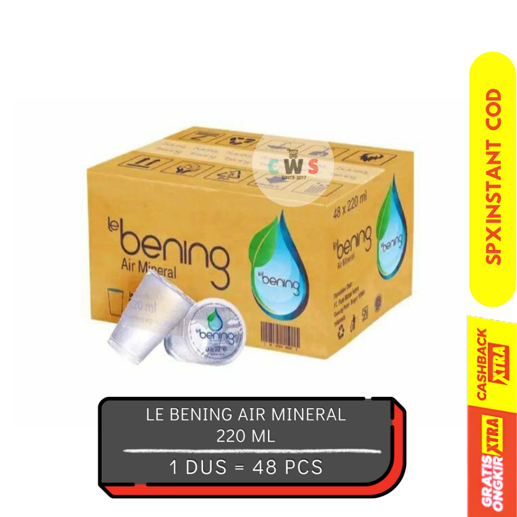 

Air Minum Mineral LE BENING Cup 220 ml Gelas Murah - 1 Dus / 48 Pcs