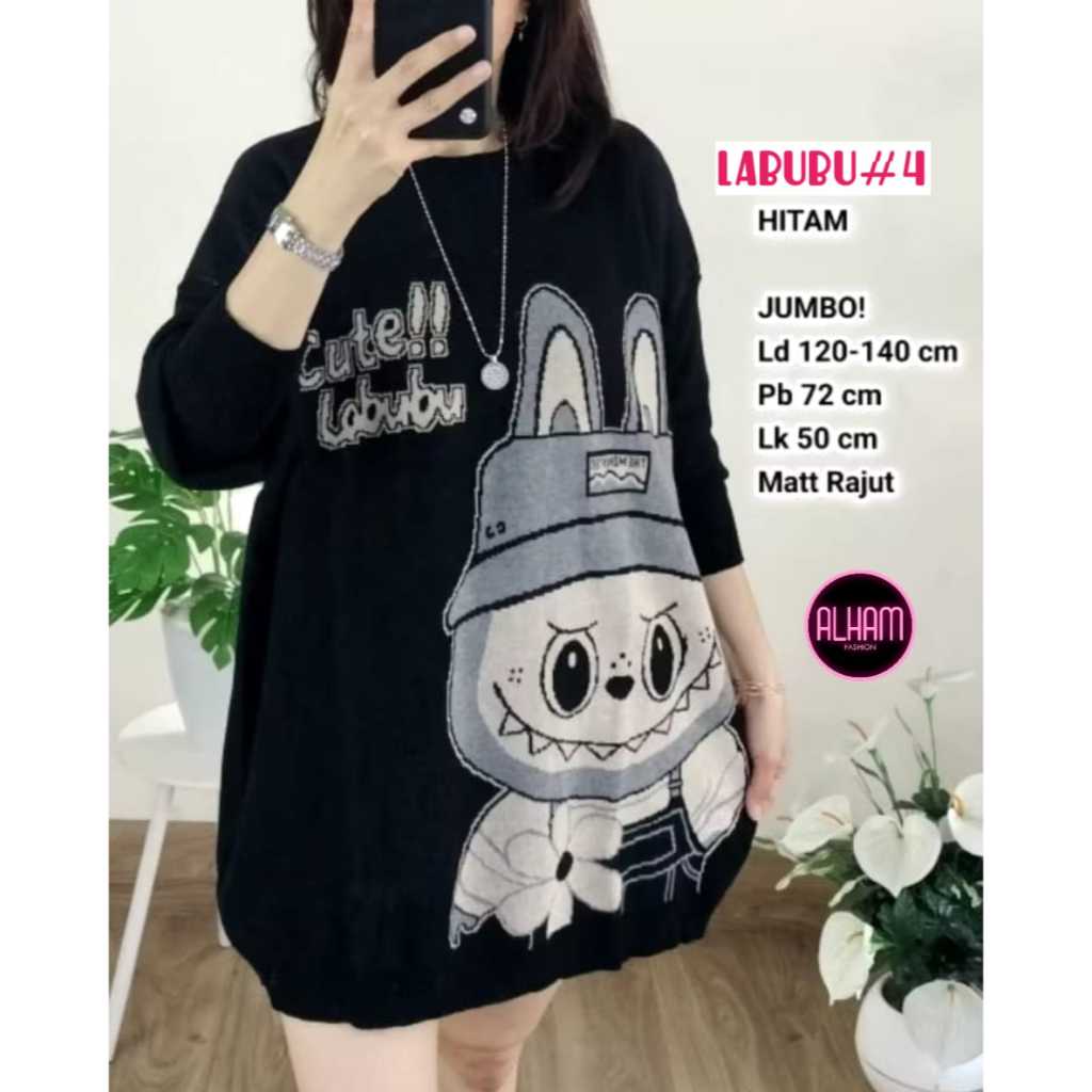 Labubu #4 Top Alham Baju Atasan Blouse Rajut Wanita Super Jumbo Ld 120 - 140 XXXXL Knit Import Overs