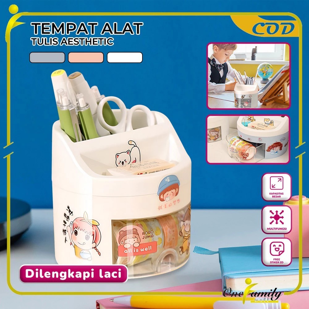 

Tempat Pena dengan Laci Desk Storage Organizer Tempat Alat Tulis Aesthetic Lucu / Pen Holder Kotak Penyimpanan Pulpen Brush