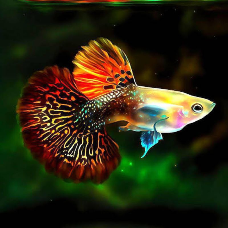 hiasan aquarium ikan Guppy red dragon sepasang