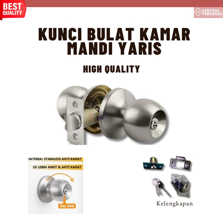 Kunci bulat pintu kamar mandi / Handle pintu bulat / Kunci kamar mandi / Handle pintu stainless