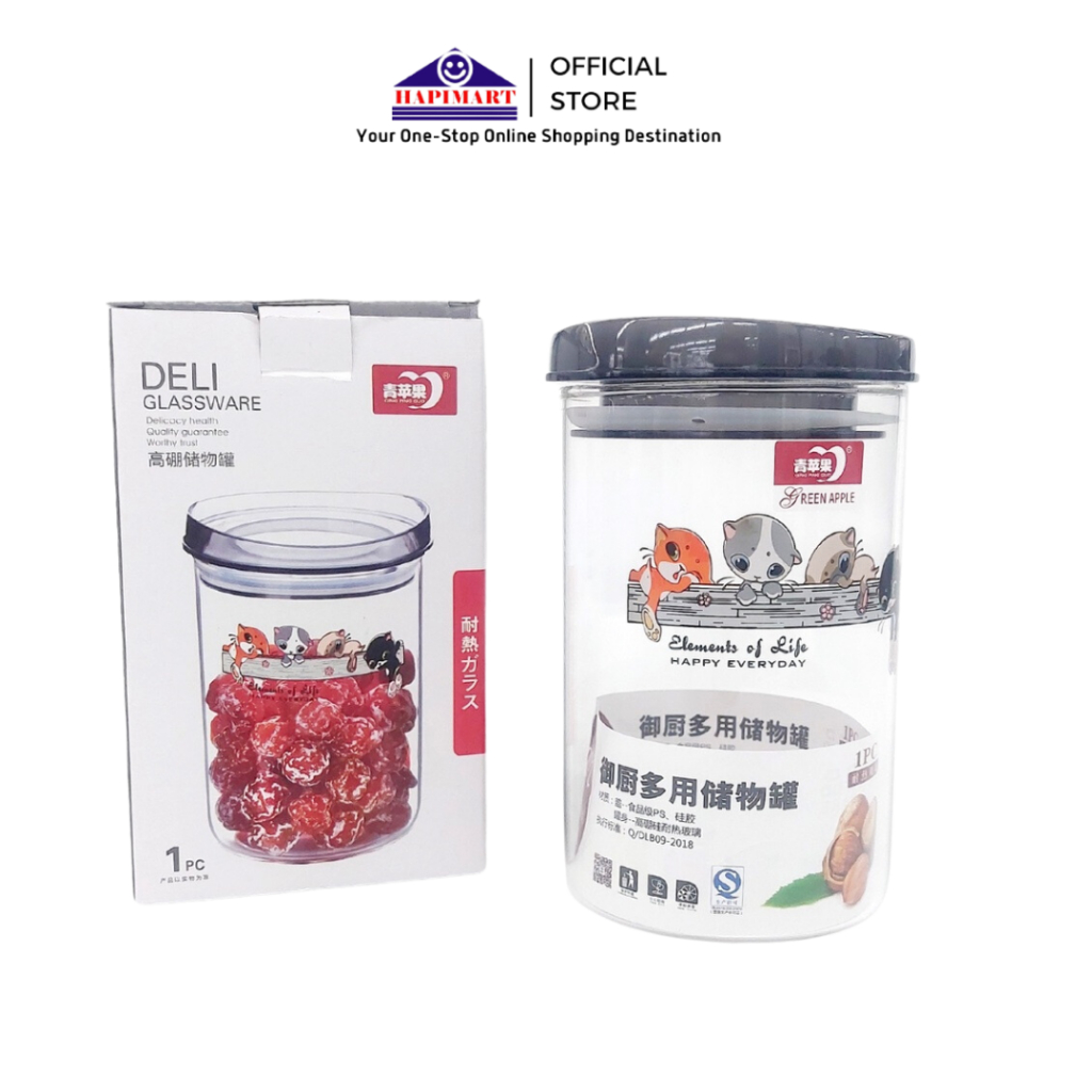 Deli Glassware Toples Permen/Toples Camilan Kaca Gambar Kucing Lucu