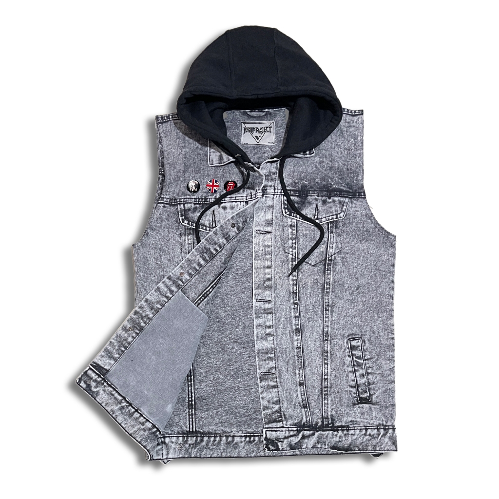Falproject  ROMPI hoodie vest denim motif berhoodie DESAIN CASUAL ROMPI JEANS hoodie