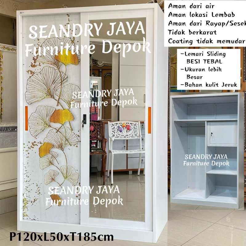 LEMARI PAKAIAN SLIDING MINIMALIS BESI TEBAL JUMBO 120cm/PUTIH/IMPORT/BAGUS AWET KOKOH/SEANDRY JAYA F