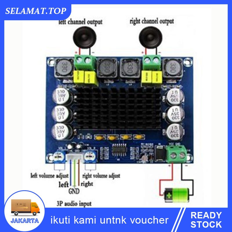 Kit Power Amplifier XH-M543 TPA3116 D2 2 x120W Stereo Mono Channel Digital Audio Power Amplifier Boa