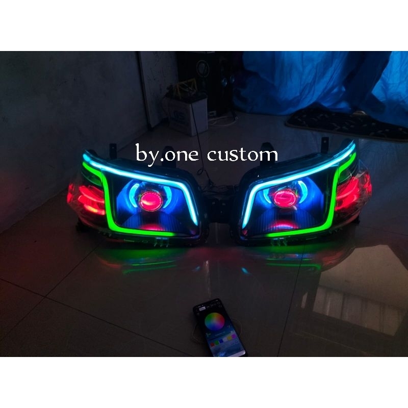 headlamp grandmax pickup utama led shroud projector projie biled bmw 3inch DRL running depan custom 