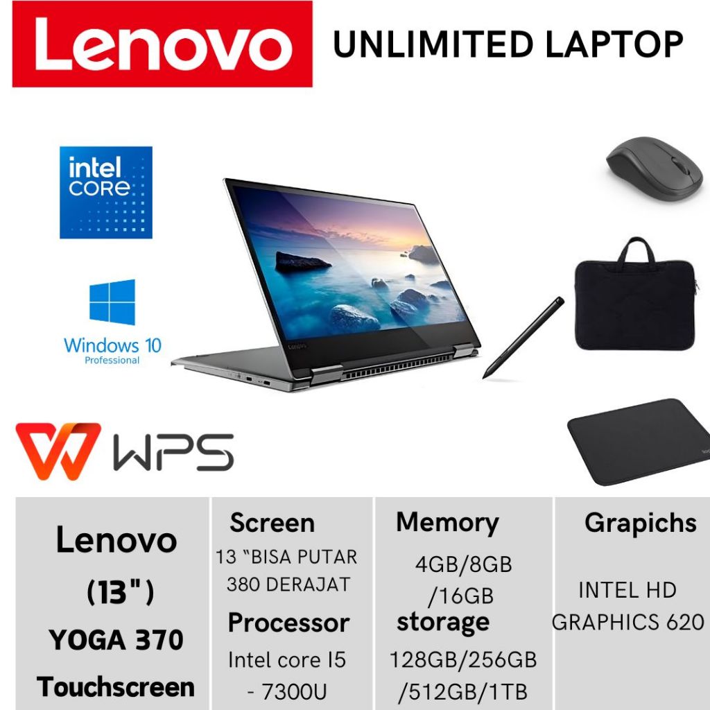 LAPTOP LENOVO THINKPAD YOGA 370 CORE i5 i7 GENERASI 7 MURAH MULUS BERGARANSI