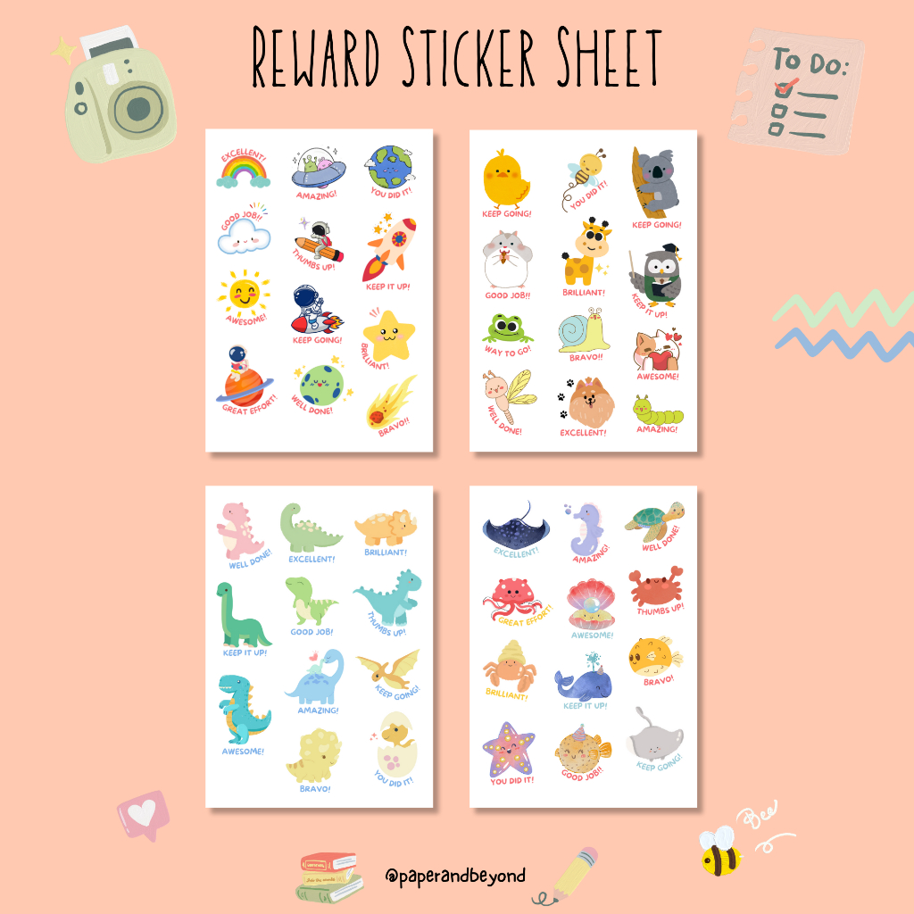 

Premium Reward Sticker Sheet | Set Sticker Reward Anak | Reward Sticker Pack