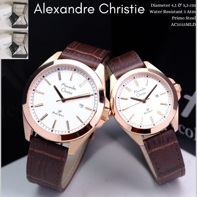 Alexandre Christie ORIGINAL jam tangan pria couple AC1015 rose brown tali kulit Alexander 100% ori