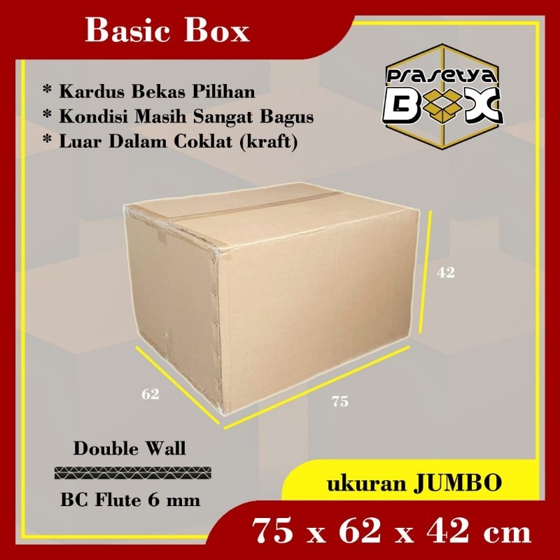 

Kardus Bekas / Ukuran Jumbo 75x62x42 cm / Double Wall / Prasetya Box
