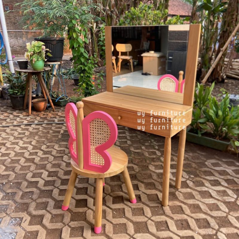 meja rias custom minimalis kayu jati, meja rias kayu jati anak, meja rias