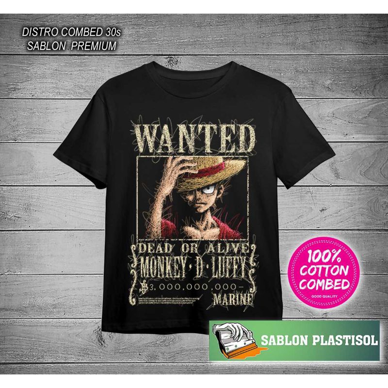 [TERMURAH] kaos luffy wanted poster buronan terbaru yonko T-shirt distro anime one piece baju dewasa