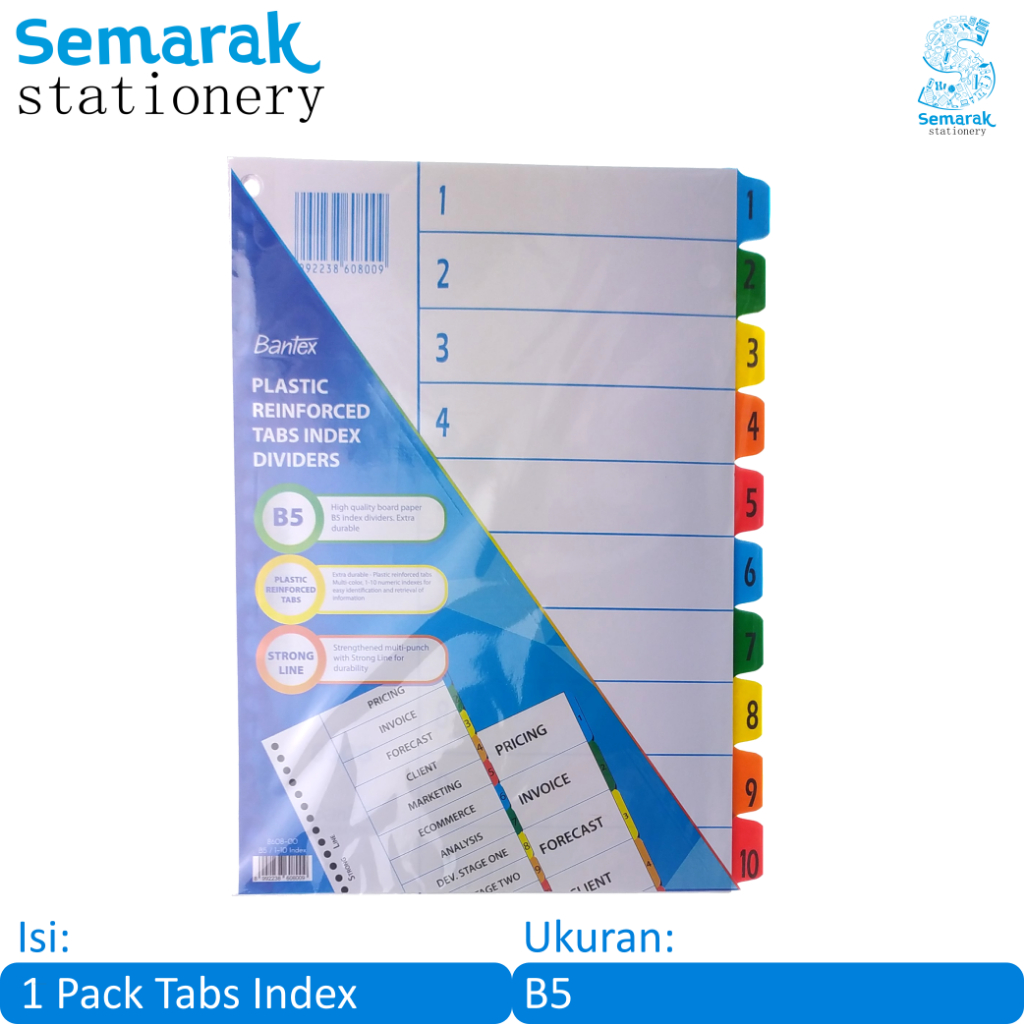 

Bantex Tabs Index Dividers Pembatas Binder B5 [1 Pack / 10 Lembar]