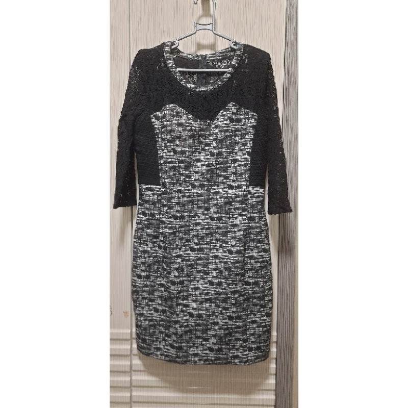 Dress Hitam Kombi Brukat Preloved Bodycon Cantik