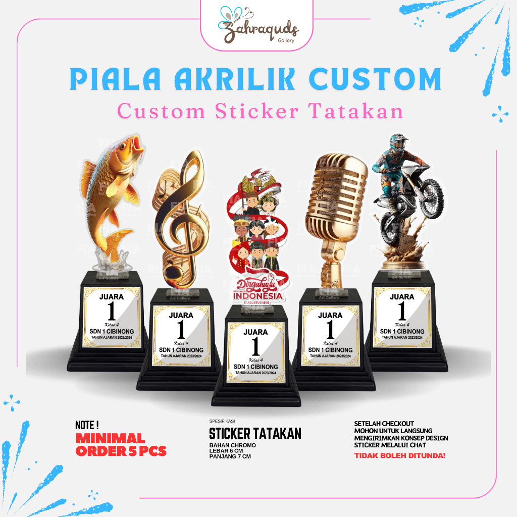 Piala Akrilik Custom Stiker Tatakan Souvenir Hadiah Kemerdekaan Agustusan, Ikan Mas / Carp, Motocros