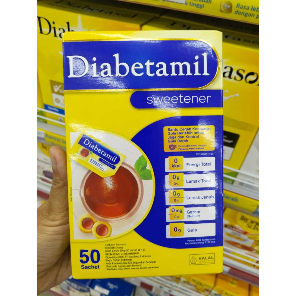 

Diabetamil Sweetener / Sediaan Pemanis / Pemanis Alami Rendah Kalori isi 50 Sachet