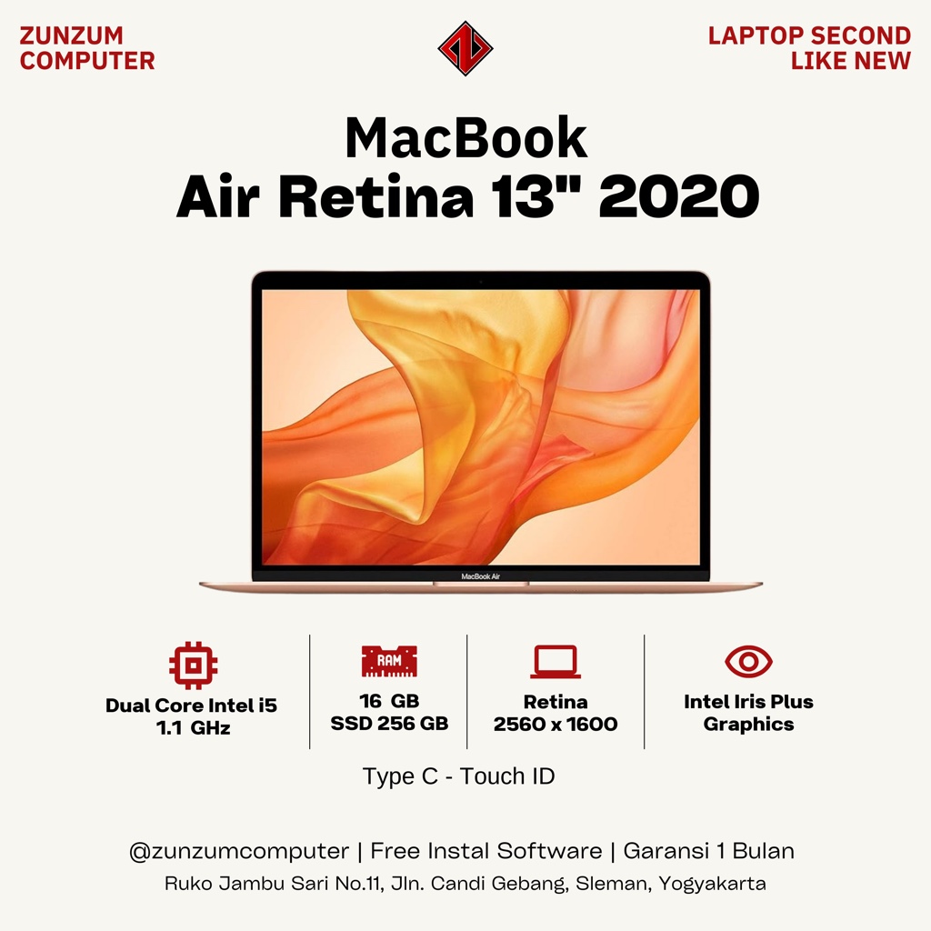 Macbook Air M1 LIKE NEW Retina 13 2020 Core i3 i5 i7 Ram 8GB SSD 256GB Mulus Garansi Murah