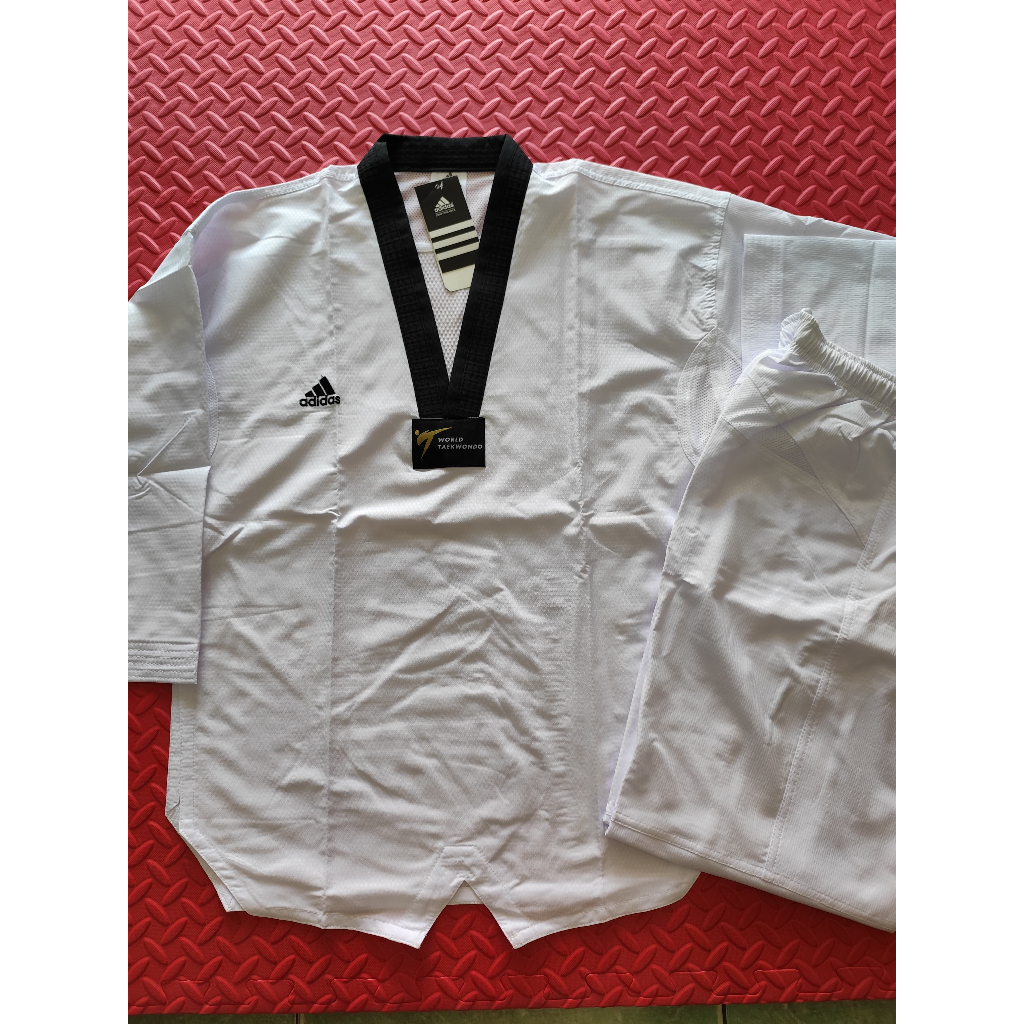 DOBOK TAEKWONDO ADIDAS KERAH HITAM FIGHTER CLUB