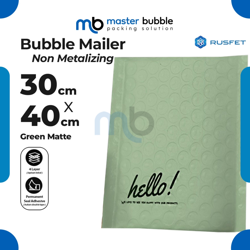 Amplop Envelope Bubble Mailer Hijau 30 x 40 cm / Security Bag Mailer  - Rusfet Harga Ecer Satuan