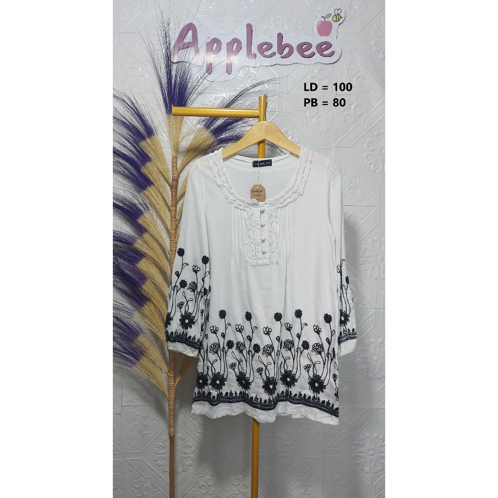 Blouse Katun Putih Bordir Lans huixin