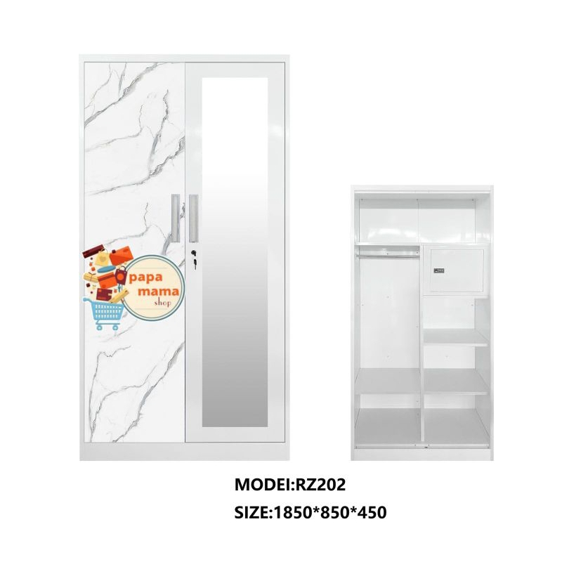 Lemari Pakaian Plat Besi 2 Pintu Buka 85cm