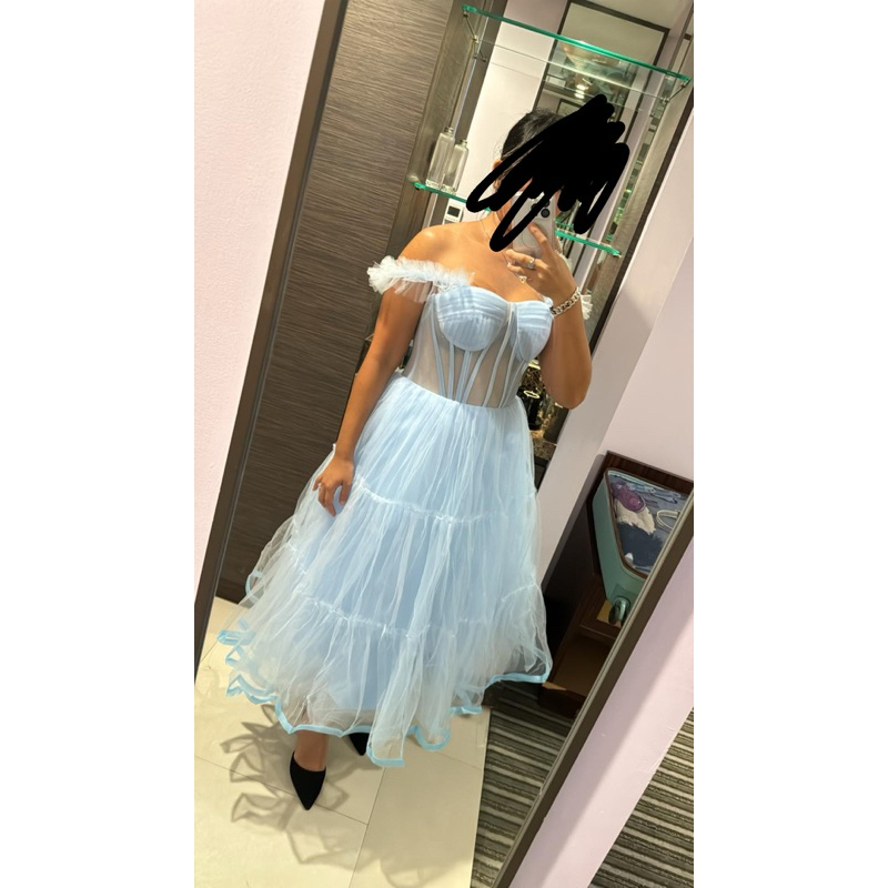Tutu dress cute fairy wedding prewed prewedding bridesmaid party gown dress gaun biru langit awan li