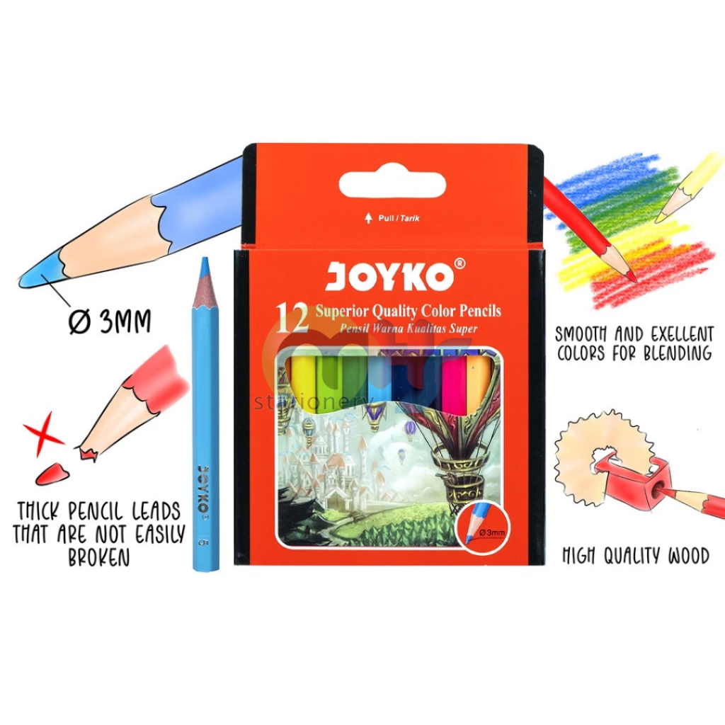 

Color Pencils Pensil Warna Joyko CP-102 12 Warna High quality color pigments High Quality Wood