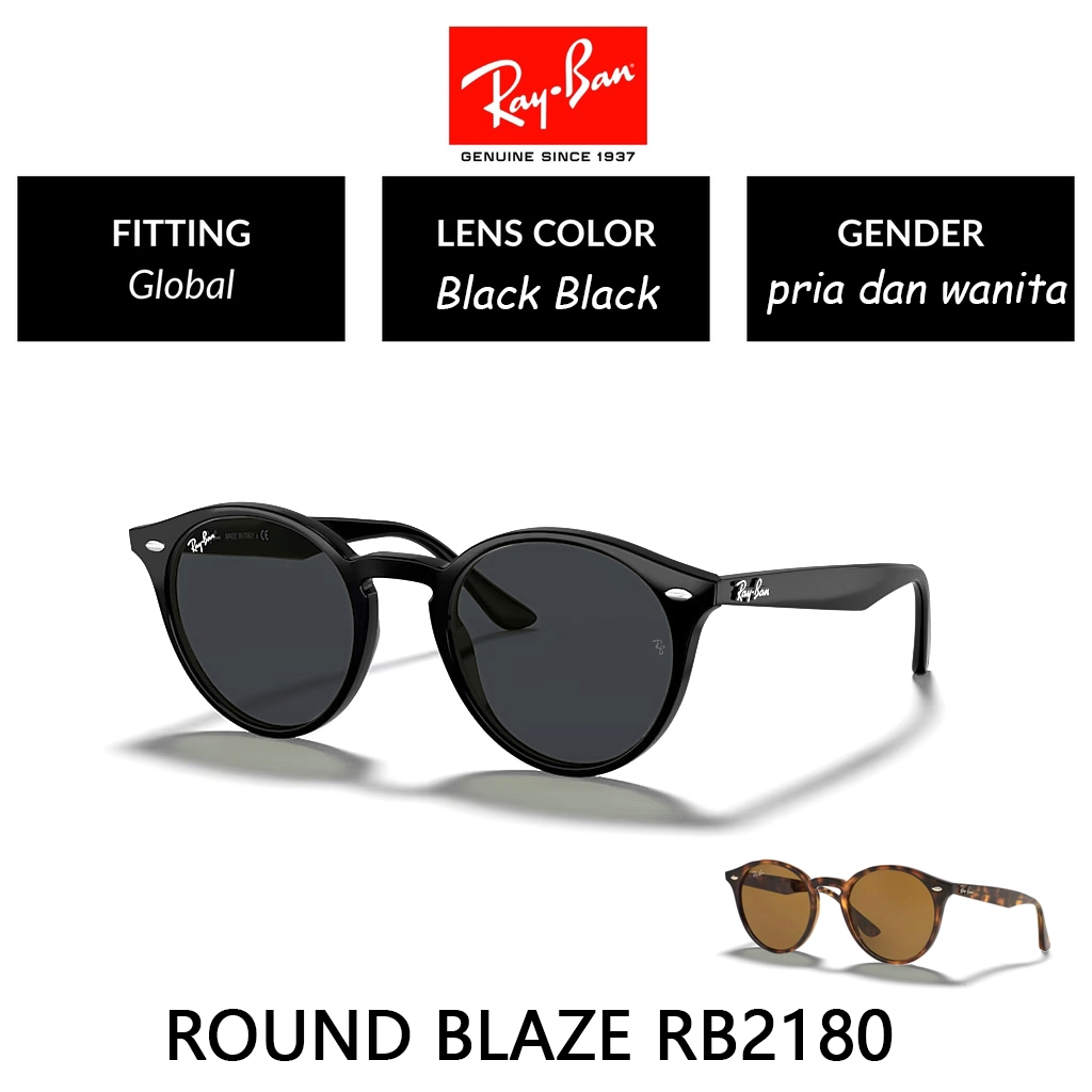 New KACAMATA Ray-Ban ROUND BLAZE Original RB2180 Sunglasses Havana Brown Black pria wanita