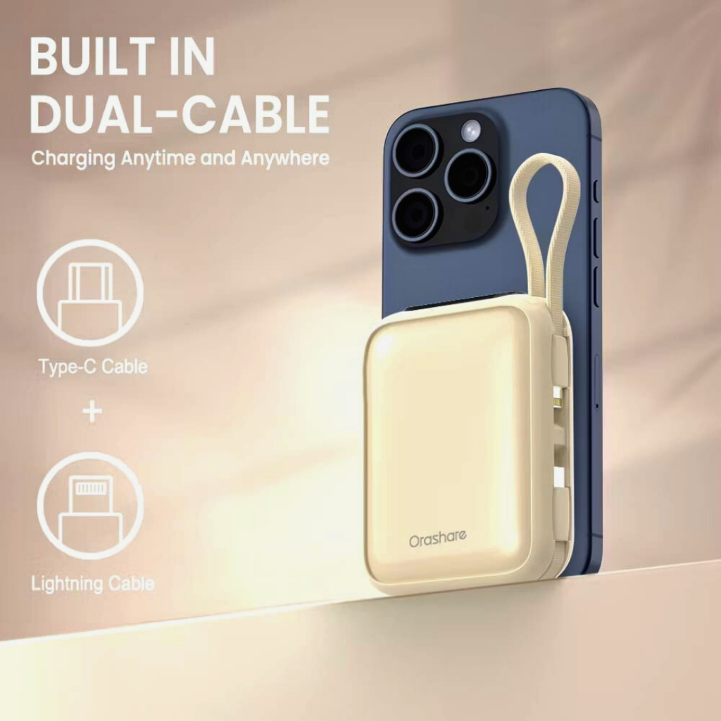 TERBARU Orashare PCM20 Mini Powerbank 20000mAh Built In Dual Cable 22.5W Fast Charge Compact and