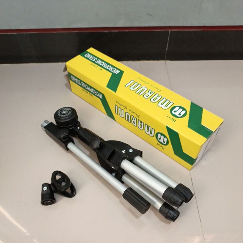 Stand Microphone Pendek Maruni Silver + Holder Mic Besi Tebal