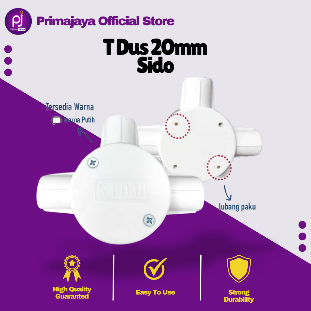 T Dus Cabang 3 Lubang 20mm Tdus High Quality PVC Tdos Warna Putih Terminal Tedus Sambungan Pipa Kabe