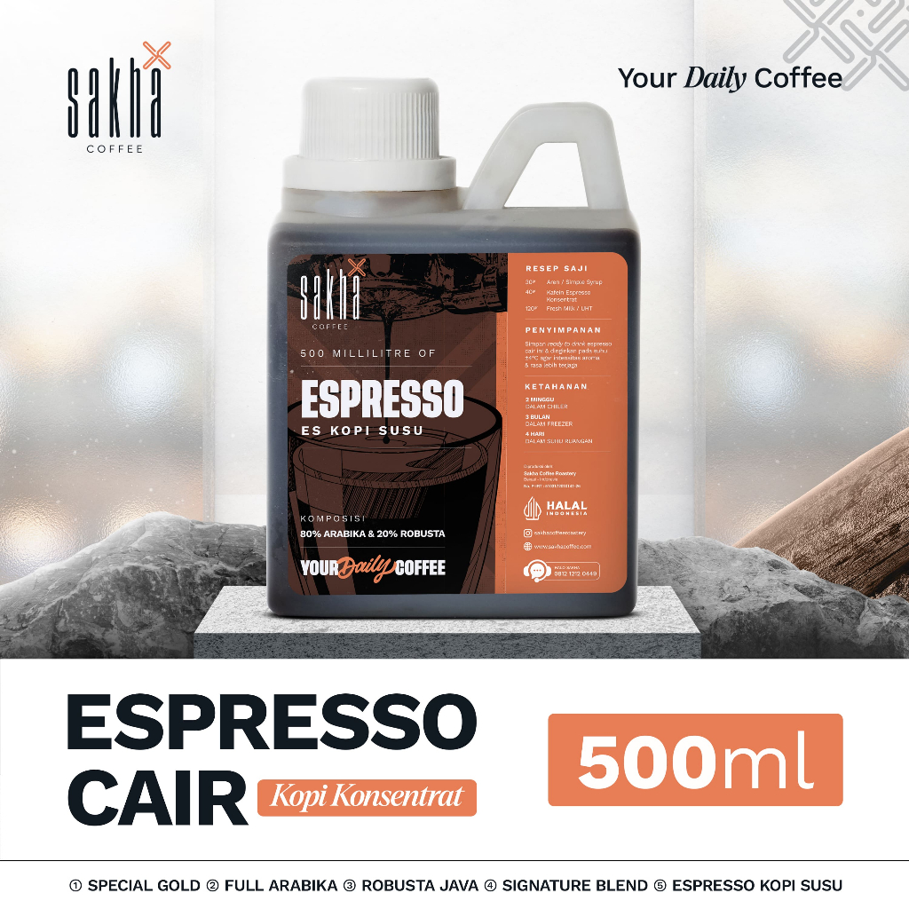 

Espresso Cair Minuman Kopi Susu Kekinian 500 ml Konsentrat Fresh Coffee 100% Murni Sakha Roastery