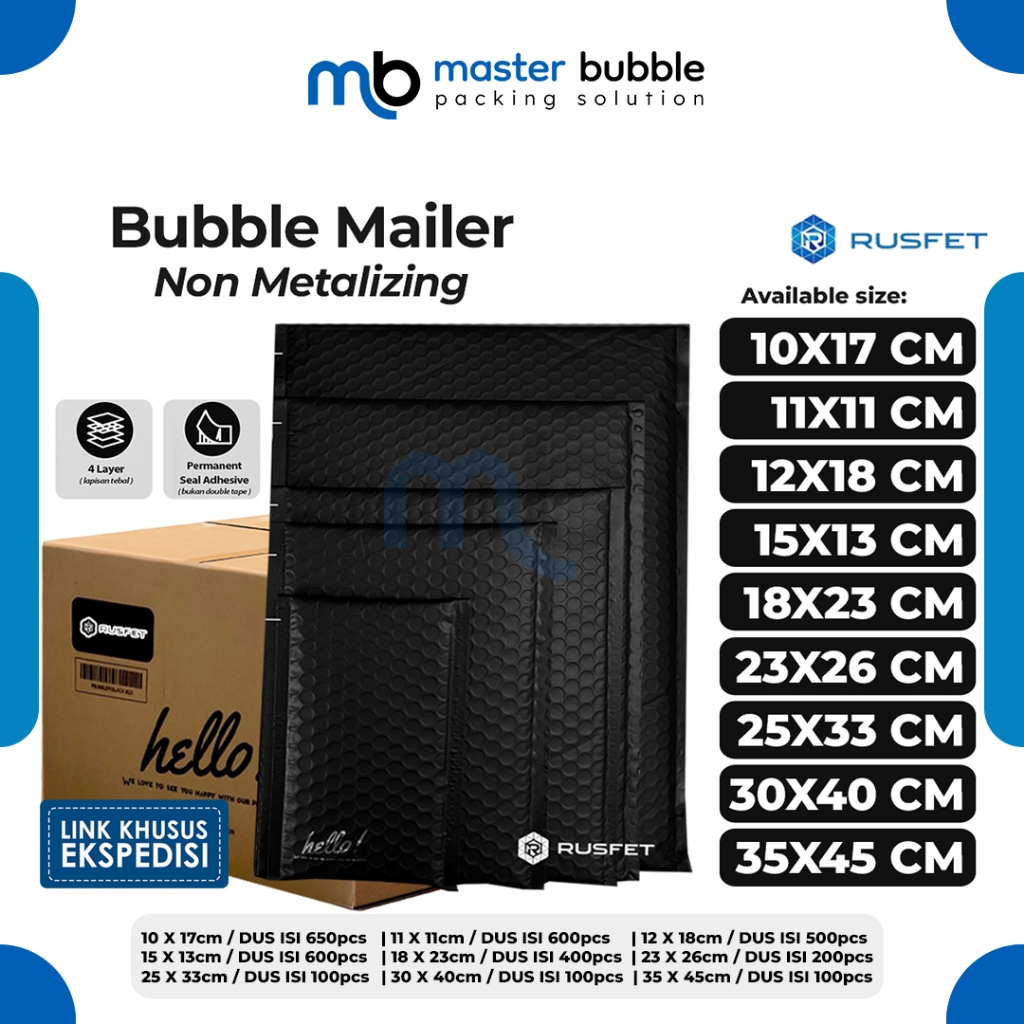 Amplop Envelope Bubble Mailer Hitam / Security Bag Mailer  - Rusfet Harga Per Dus (Khusus Ekspedisi)