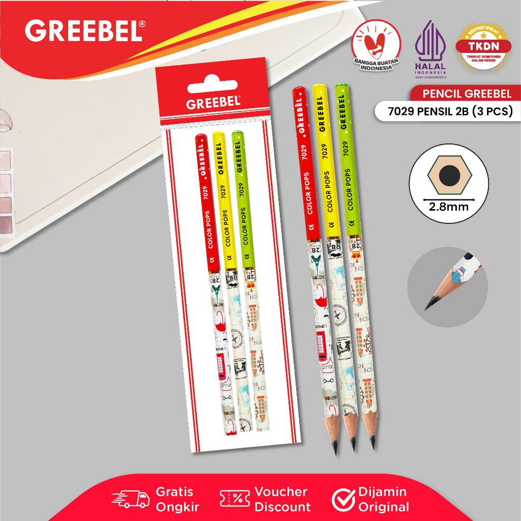 

GREEBEL Pensil kayu 2B 7029 COLOR POP (3PCS/SET) /Pencil Kayu Karakter/Grafit/Graphite tdk beracun utk ujian sekolah/gambar