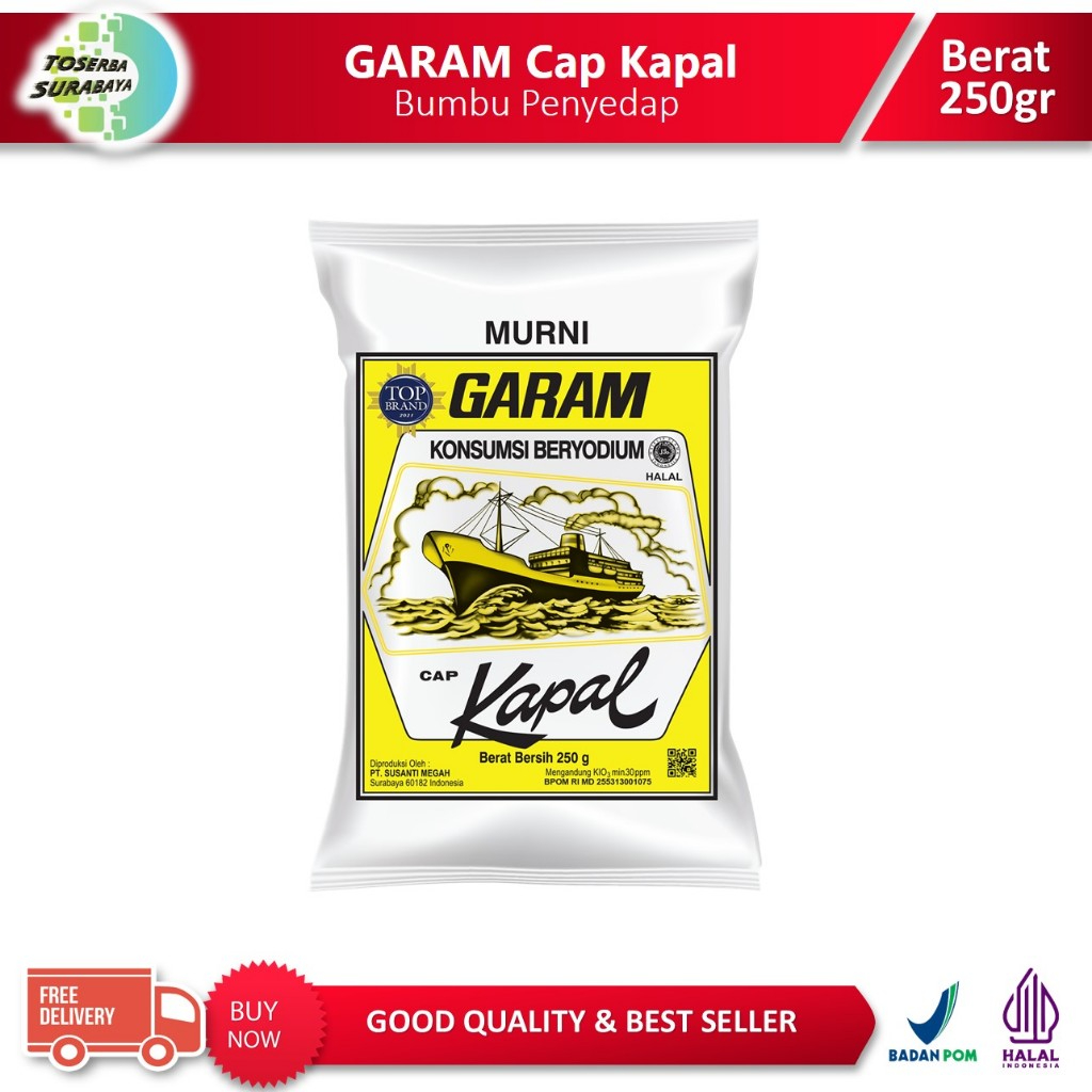 

GARAM Masak Cap KAPAL (Kecil) Kemasan 250gr - Garam Murni - Garam Dapur
