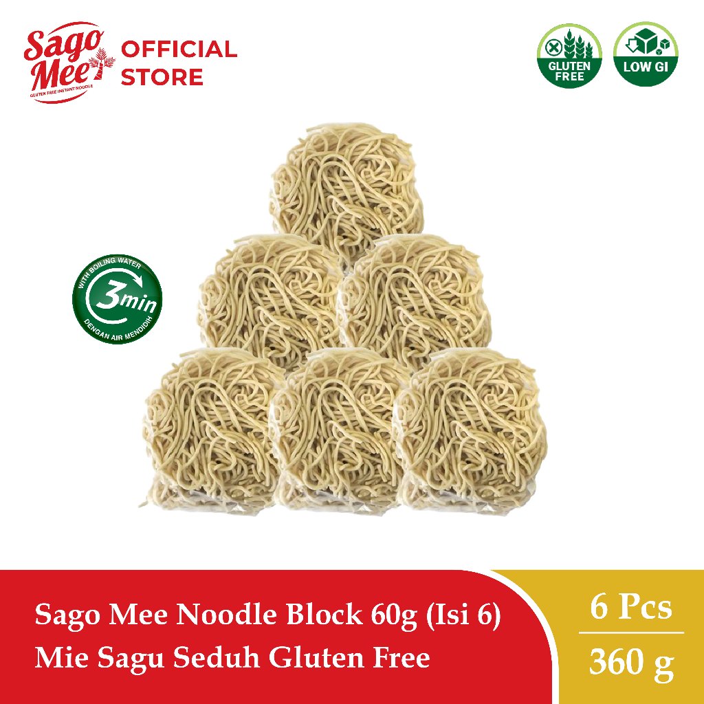 

Sago Mee Noodle Block 60g (Isi 6) Mie Sagu Seduh Gluten Free