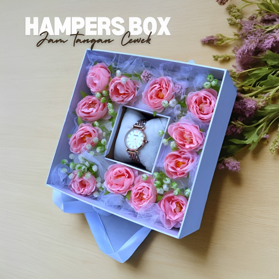 Paket kado ulang tahun cewek jam Stainless Steel premium rantai box putih