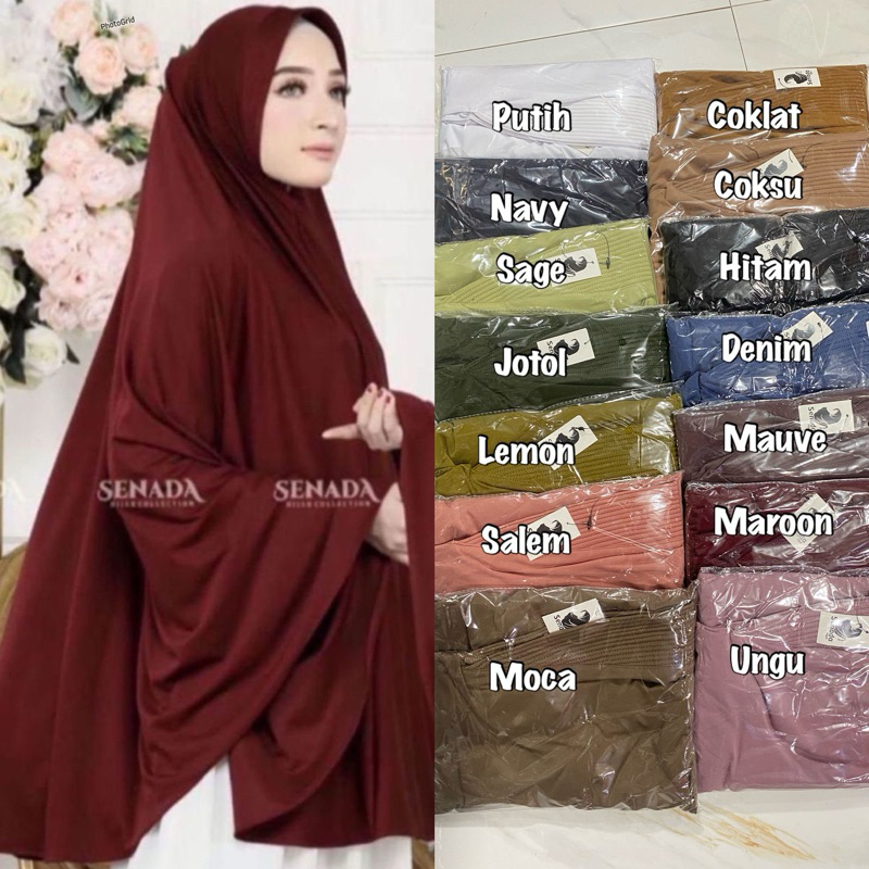 Jilbab Jersey Premium Ped Jumbo Polos  | Hijab Mukena | Bergo Instan Syar'i Putih Umroh Kode SENADA 
