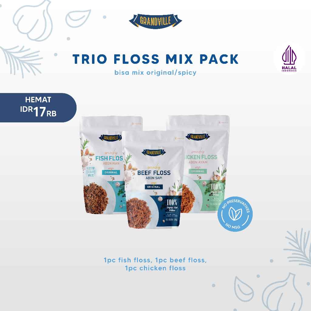 

Grandville Abon Sapi, Ayam & Ikan Crunchy Trio Mix Pack