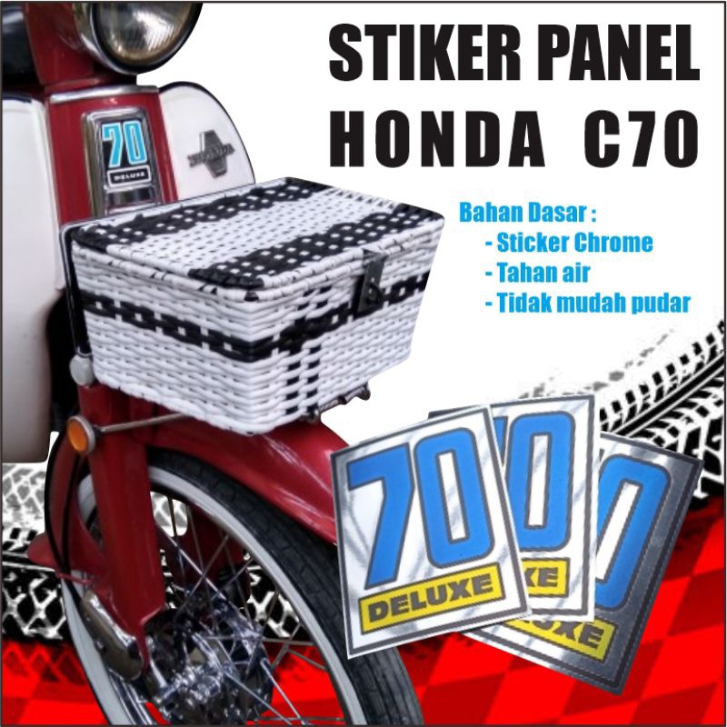 panel c70 deluxe-sticker/stiker dasi bad panel logo honda c70 deluxe chrome - krom