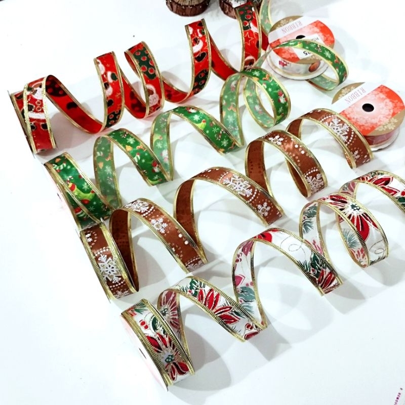 

Pita Natal 2.5 CM Motif Pita Hiasan Kado Natal Ornamen Dekorasi Pohon Natal Emas Merah Hijau Pita Parcer Christmas Ribbon Termurah