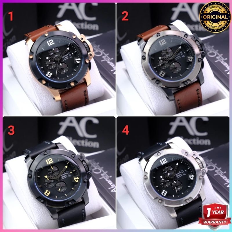 ORIGINAL GARANSI RESMI 1 TAHUN JAM TANGAN PRIA ALEXANDRE CHRISTIE CHRONOGRAP KULIT STRAP ARLOJI WATC