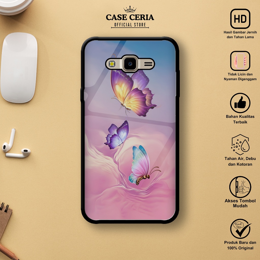 Case SAMSUNG J2 PRIME - Casing SAMSUNG J2 PRIME Motif Butterfly - Silikon Case - Softcase Glass Kaca