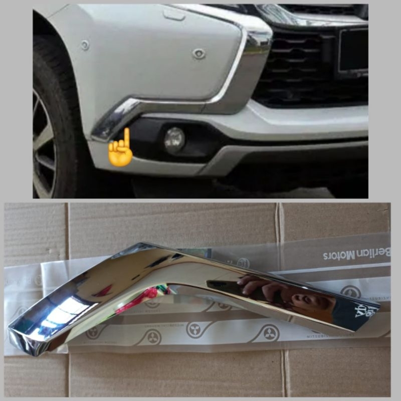 Garnis chrome List Chrome Bawah Bemper Depan All New Pajero sport Original kanan 2016  up