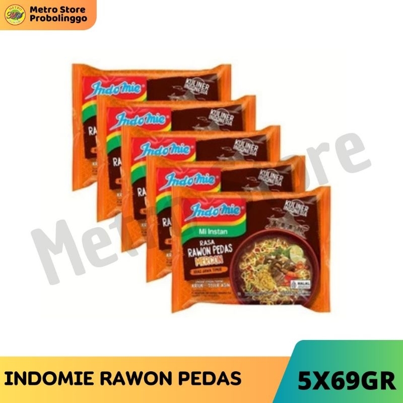 

INDOMIE RAWON PEDAS MERCON ISI 5 100% ASLI