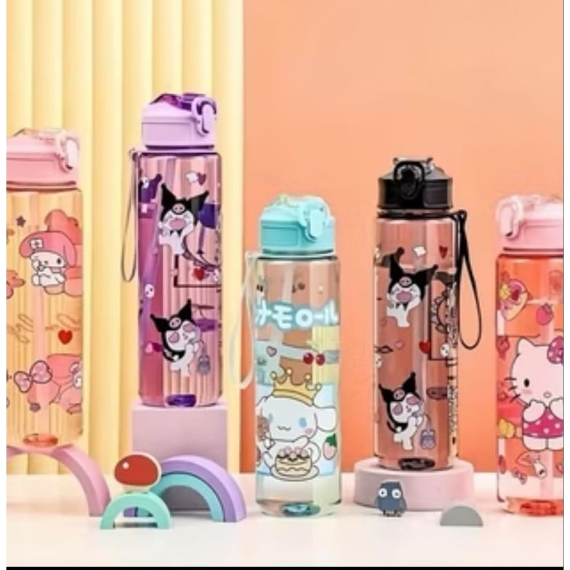Botol Minum Karakter Sanrio Kuromi Botol Minum Anak Sekolah Kapasitas 900ml Free Sedotan