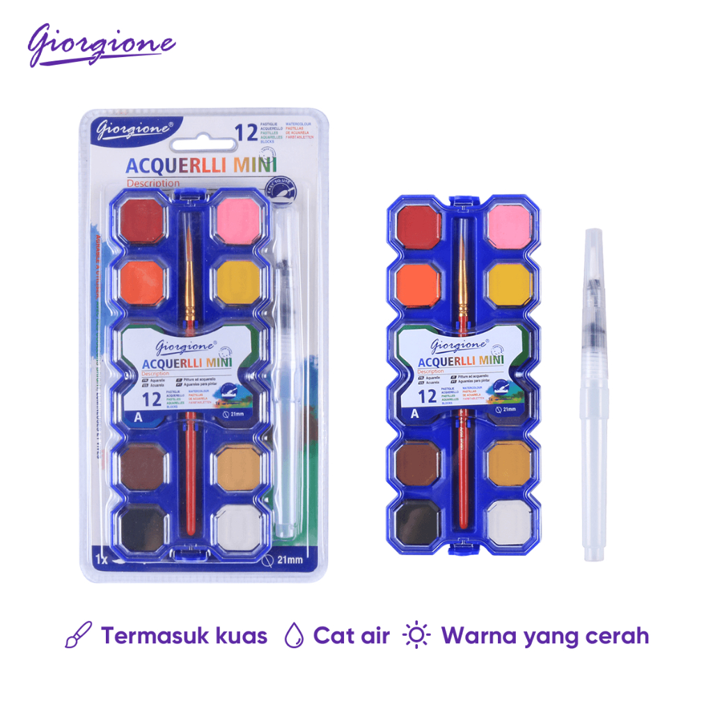 

Giorgione Cat Air Padat Set Solid Watercolor Paint 12/24 Warna G-SC